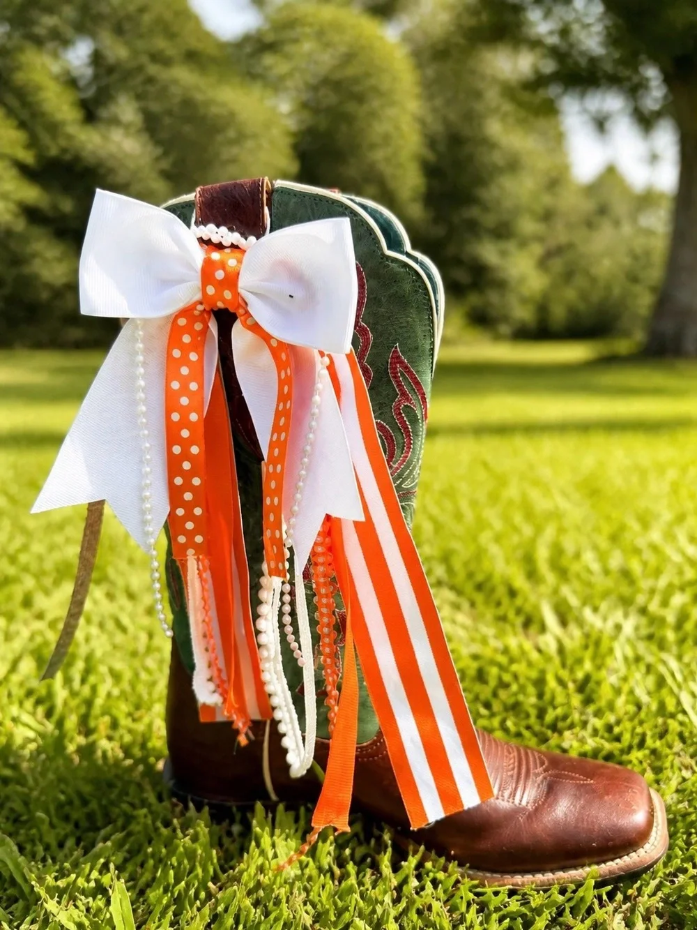 SEC Orange and White Ribbon Boot Bow - custom